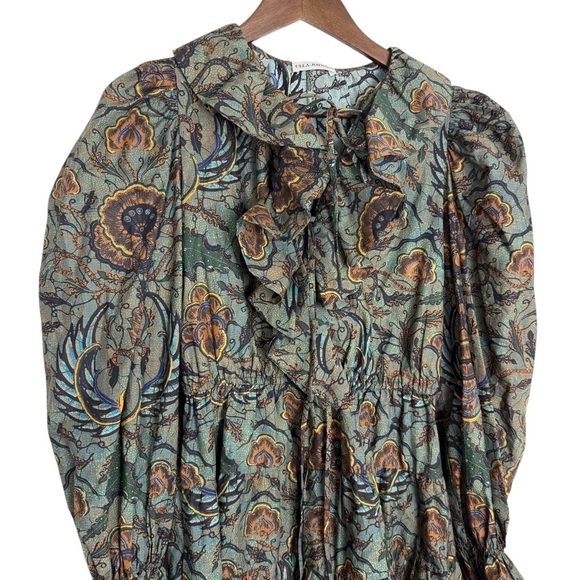 Ulla Johnson Caris Red and Brown Cocktail Dress with Bishop Sleeves SZ 2 - Picture 13 of 16